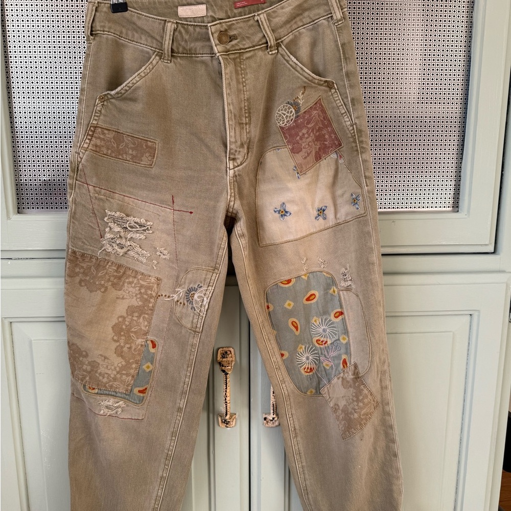 Anthropologie - Patchwork Beige Jeans